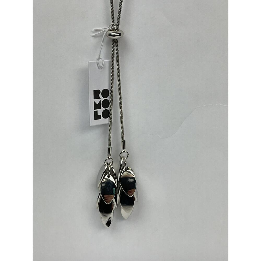 Romolo Silver Tone Bolo Chain with Two Leaf Clusters Statement Necklace NWT